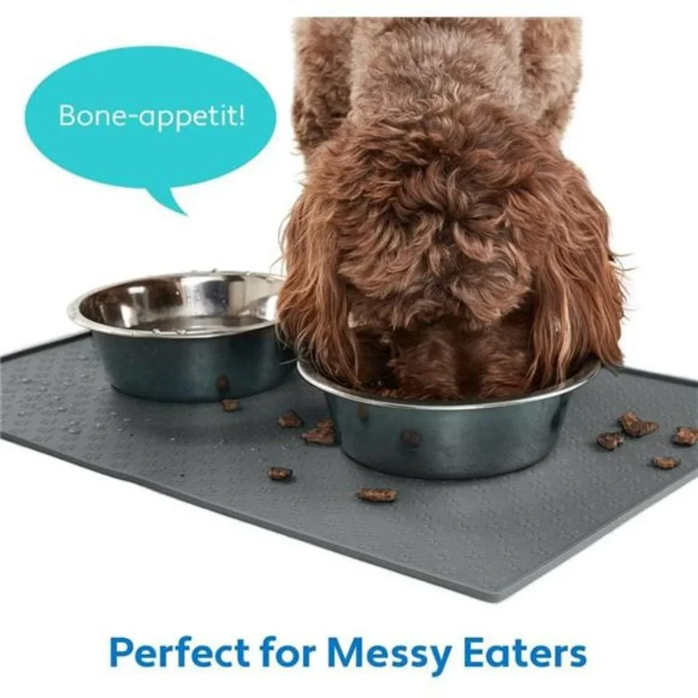 Silicone Pet Feeding Mat, 24x16, Waterproof Placemat for Dog and Cat Bowls